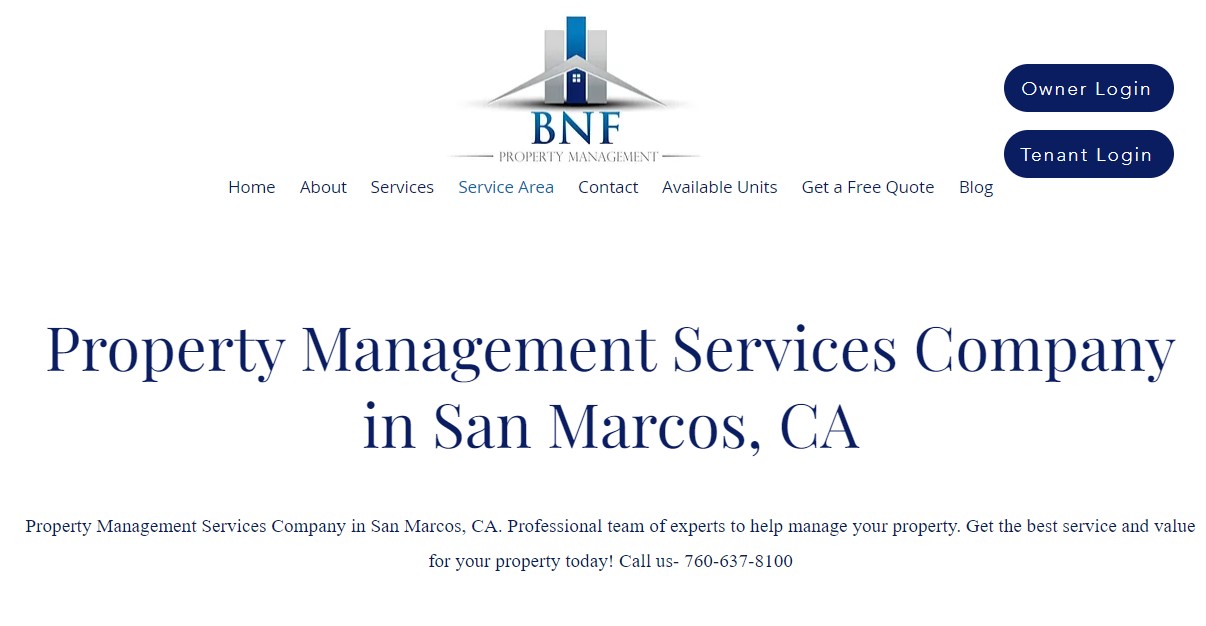 BNF Property management services in San Marcos, CA